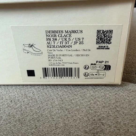 Sezane Markus Derbies Loafers Glossy Black Size 7 - Picture 4 of 4